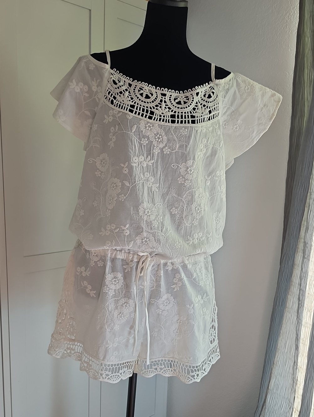 La Blanca White Embroidered Off-Shoulder Romper